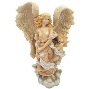 Vintage Glitter Angel Carlton Cards 9.5" Instrument Seraphine On Cloud